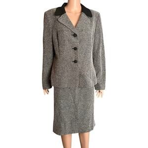 Collections for Le Suit Skirt Suit Sz 16 Black/White Textured Tweed Suede Collar